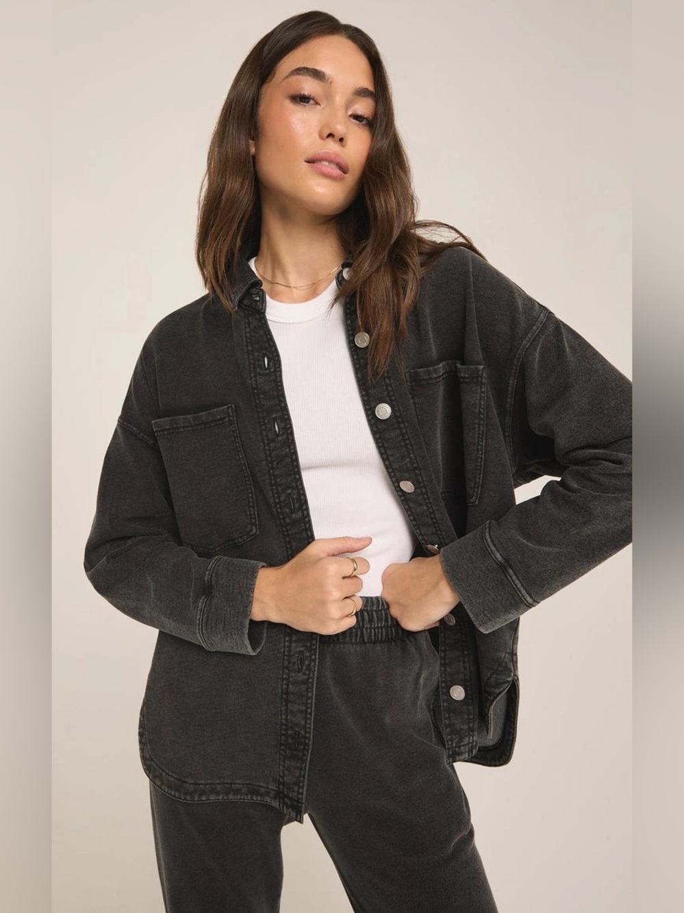 ZSupply Oversized Vintage Black All Day Denim Shacket Jacket Size Medium